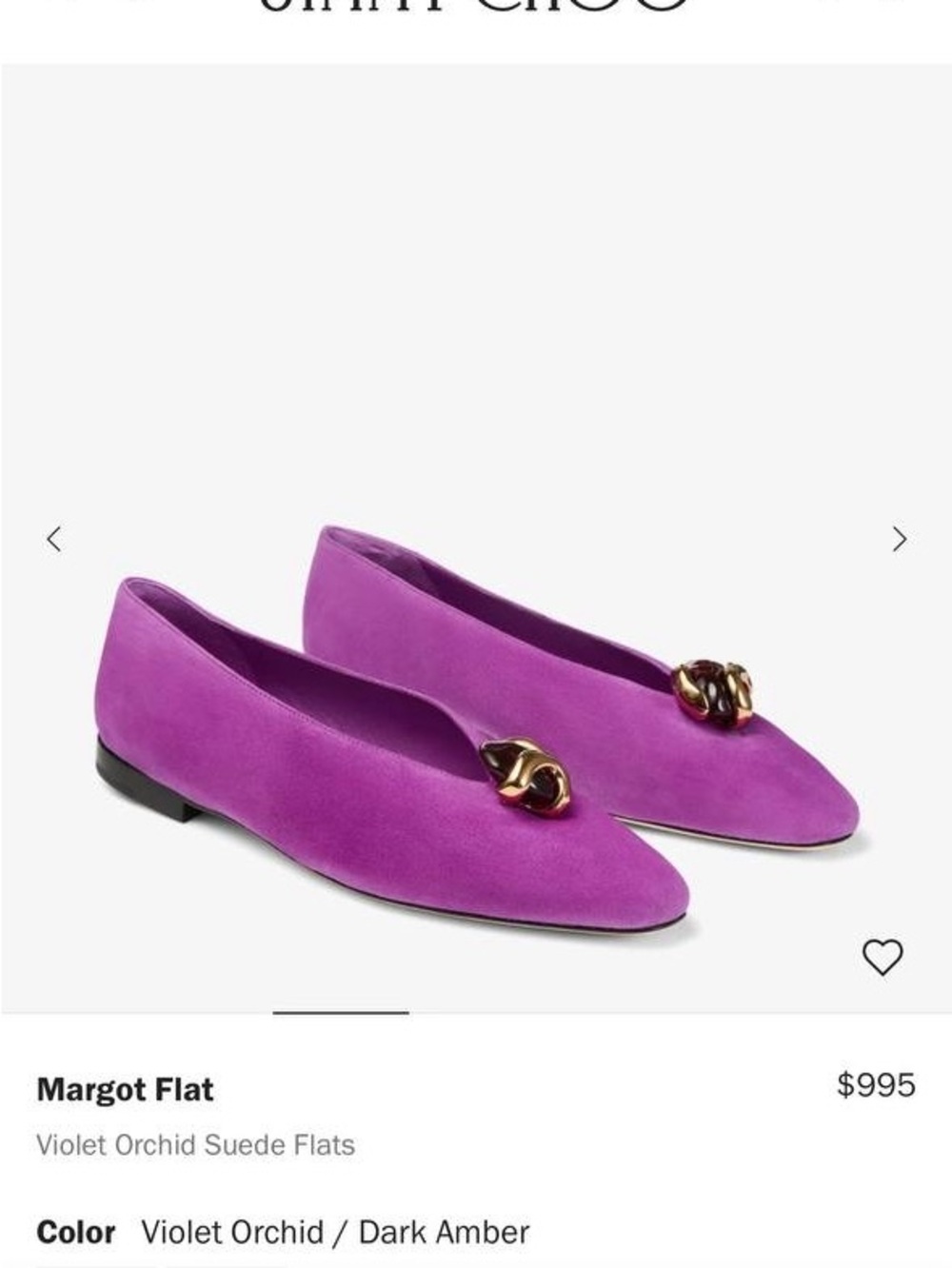 Jimmy Choo Violet Orchid Suede Margot Flats with Gold Accent